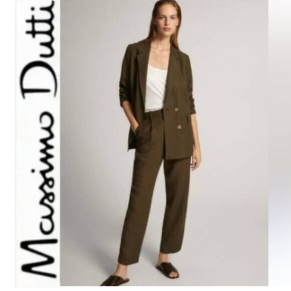 Massimo Dutti Brown Linen Double-Breasted Blazer  Size L Relaxed Fit - Picture 1 of 15